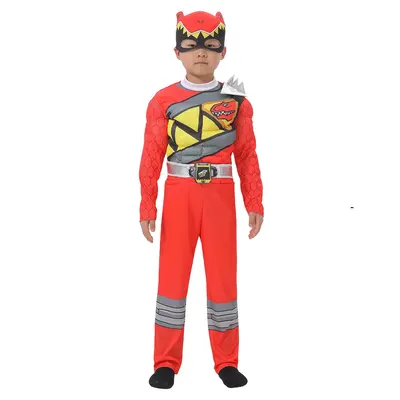 Costume enfant Ranger Dino rouge avec combinaison et demi-masque
