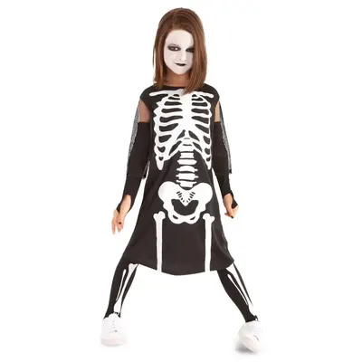 Robe squelette d’Halloween noire et blanche, taille 5–7A