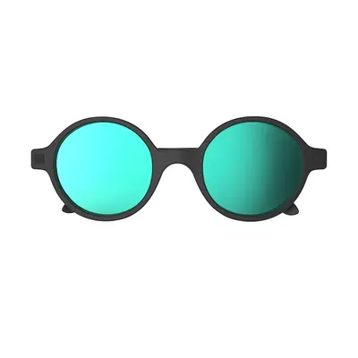 Lunettes rondes noires, verres miroir turquoise – 6–9 ans