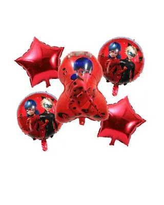 Cinq ballons Miraculous : imprimés et personnage