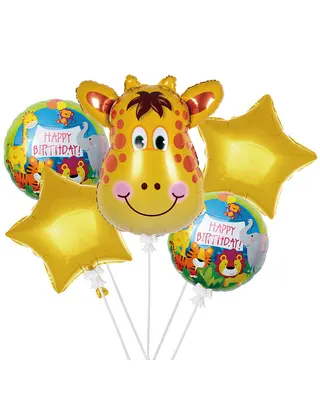La girafe souriante : cinq ballons pour l’anniversaire