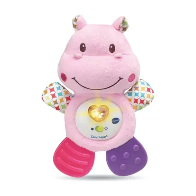 Hochet hippopotame rose, cœur lumineux et pattes souples (0–24 mois)