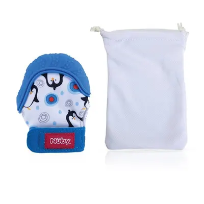 Gant de dentition bleu à motif pingouins dès 3 mois