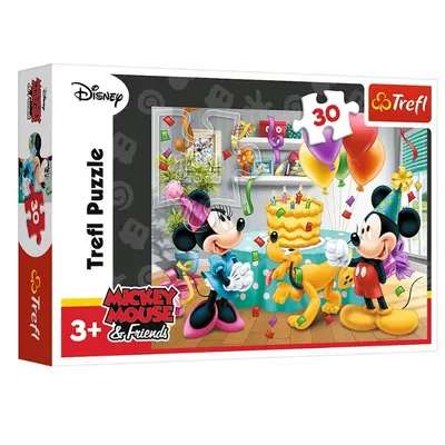 Mickey, Minnie et Pluto autour du gâteau : puzzle 30 pièces