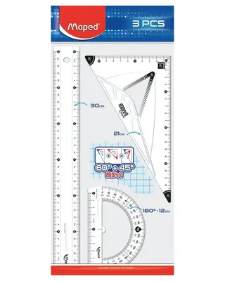 Set de géométrie Maped : règle 30 cm, équerre et rapporteur