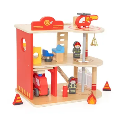 Caserne de Pompiers Bois 3 Étages avec Camion et Hélicoptère Viga Toys 3 Ans+