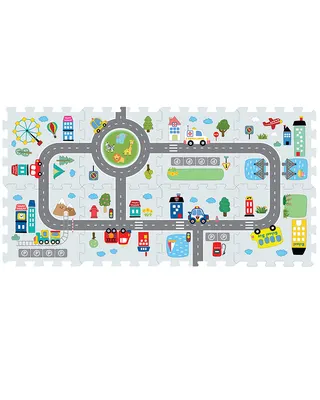 Tapis-puzzle circuit urbain illustré, 8 pièces