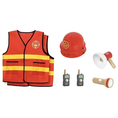 Coffret Jeu de Rôle Pompier 8 Pièces Bois et Textile 3 Ans+