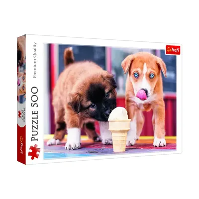 Deux chiots autour d’un cornet — puzzle 500 pièces