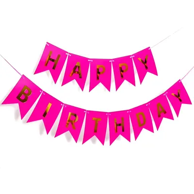 Guirlande fuchsia à fanions « Happy Birthday » dorés
