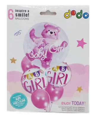 Assortiment Baby Girl avec ourson, six ballons de fête