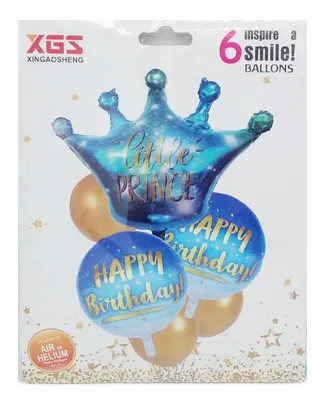 Kit de six ballons bleu et doré, couronne Little Prince