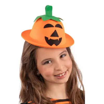 Chapeau melon citrouille souriante en feutre
