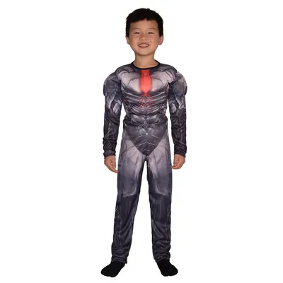 Combinaison de cyborg enfant à armure grise et cœur rouge