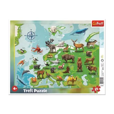 Puzzle-cadre : la carte d’Europe et ses animaux, 25 pièces