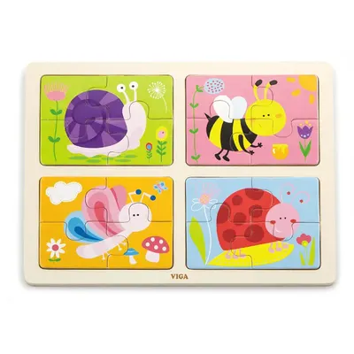 Plateau de quatre mini-puzzles d’insectes en bois dès 18 mois