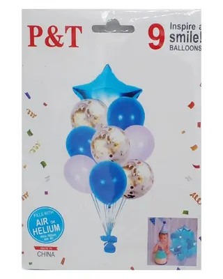 Assortiment de 9 ballons bleus, étoile et confettis