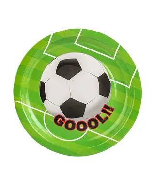Assiettes en papier vertes, terrain et ballon de foot, lot de 10