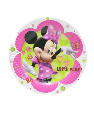 Assiettes Minnie en papier, décor rose et vert, lot de 10