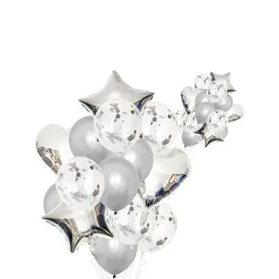 Pack de 14 ballons argentés avec confettis