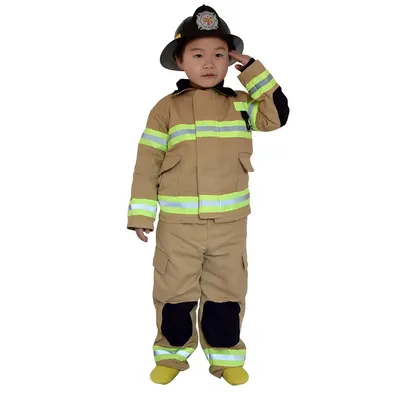 Tenue enfant de pompier beige à bandes fluorescentes