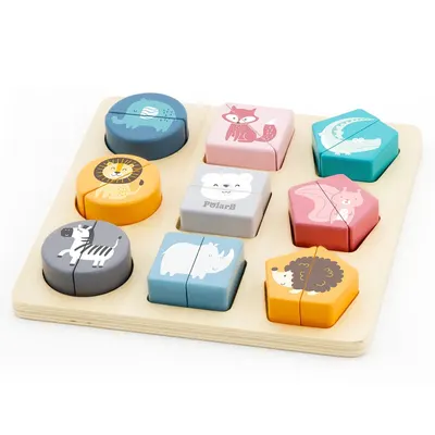 Puzzle Animaux Bois 9 Blocs à Assembler PolarB 18M+