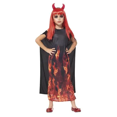 Robe de diablesse noire à flammes et serre-tête à cornes