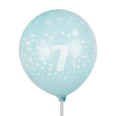 Ballons bleu clair et chiffre 7, lot de 6 – 30 cm