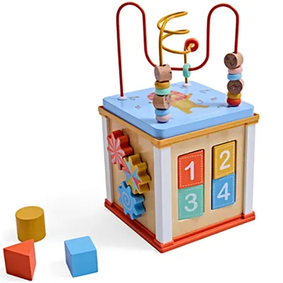 Cube d'activités en bois aux jeux mobiles 12 mois+