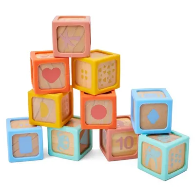 Blocs Bois Silicone Colorés 10 Pièces Éveil Bébé