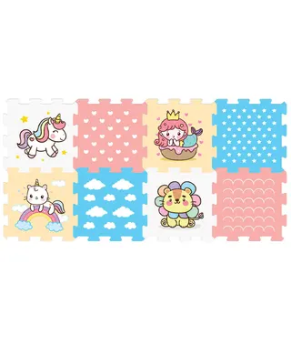 Tapis puzzle EVA illustré, personnages et motifs, 8 pièces