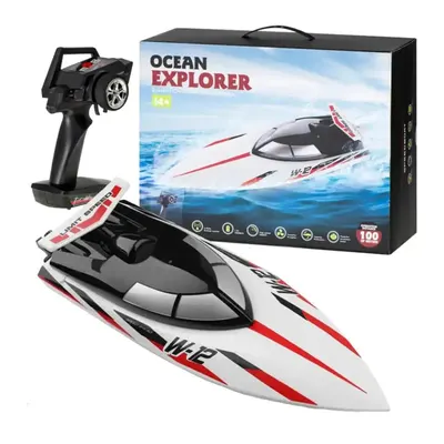 Bateau RC W-12 blanc et rouge, télécommande 2,4 GHz, 14 ans+