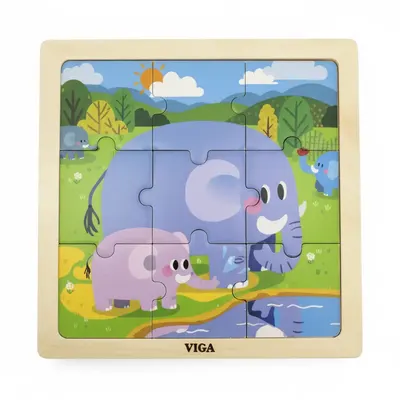 Puzzle Bois Éléphants Maman et Bébé 9 Pièces Viga Toys 18M+