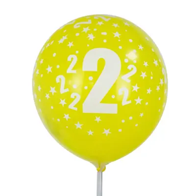 Lot de 6 ballons jaunes chiffre 2, 30 cm