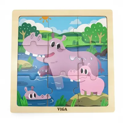 Puzzle Hippopotame et Bébé Bois 9 Pièces Viga Toys 18M+