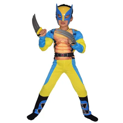 Costume enfant Wolverine jaune et bleu avec griffes
