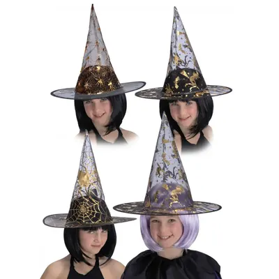 Chapeau de sorcière aux décors dorés – 30 cm, modèle surprise