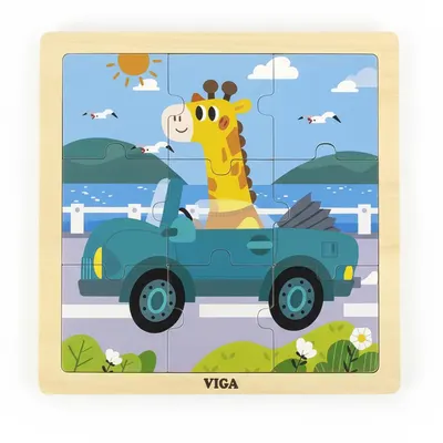 Puzzle Bois Girafe en Voiture 9 Pièces Viga Toys 18M+