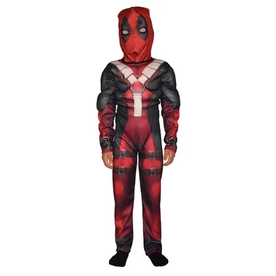 Combinaison de carnaval rouge et noire à cagoule, taille S