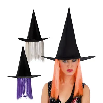 Chapeau pointu de sorcière avec perruque – modèle aléatoire