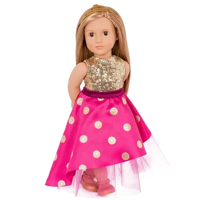 Sarah, poupée à couronne et robe fuchsia de 46 cm