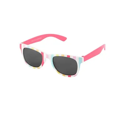 Lunettes enfant à face rayée multicolore et branches roses, 4–8 ans