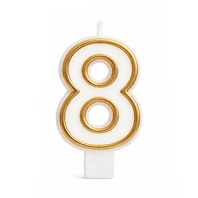 Bougie numéro 8 blanche à liseré doré