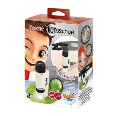 Microscope de poche 120x avec support smartphone, dès 8 ans
