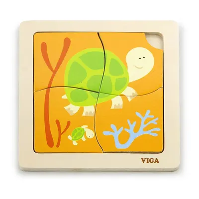 Puzzle Plat Tortue Bois 4 Pièces Fond Illustré Viga Toys 12M+