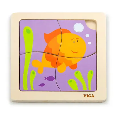 Puzzle Plat Poisson Coloré Bois 4 Pièces Viga Toys 12M+