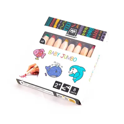 8 crayons jumbo en bois pour dessiner dès 2 ans