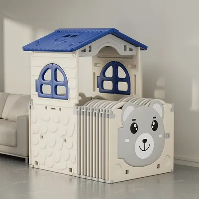 Parc pliable 209 × 185 cm avec maisonnette et panneau ours