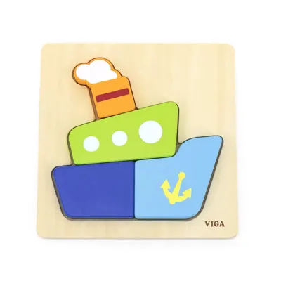 Puzzle Bois Bateau Coloré 4 Blocs Épais Viga Toys 18M+