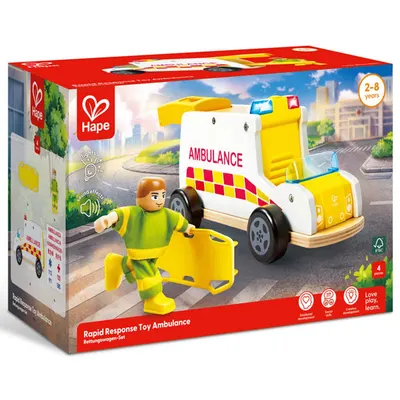 Ambulance Bois Sirène & Lumières Hape 2-8 ans
